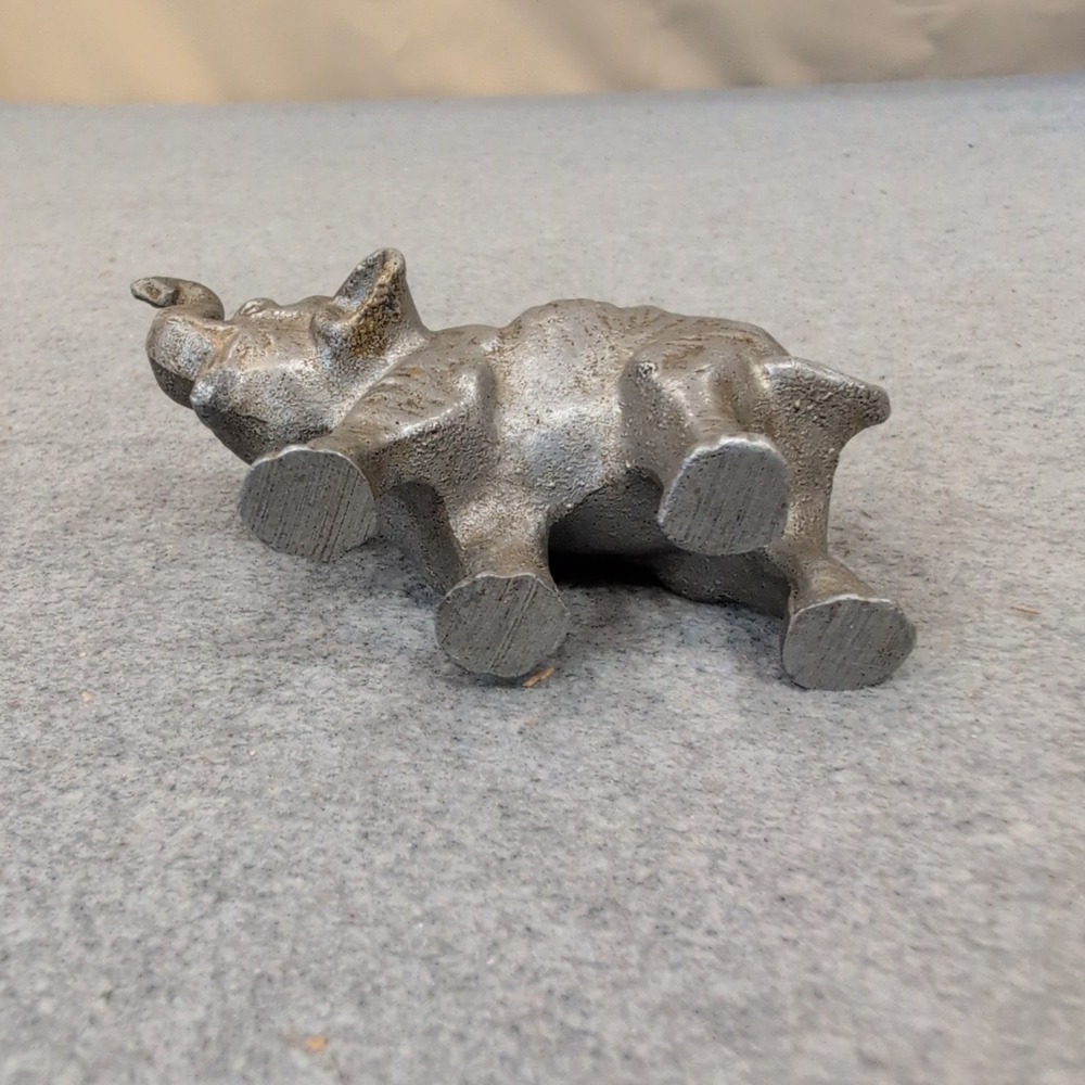 Vintage Cast Metal Elephant Figurine Lucky Trunk Up Silver Tone Decor - Picture 4 of 4